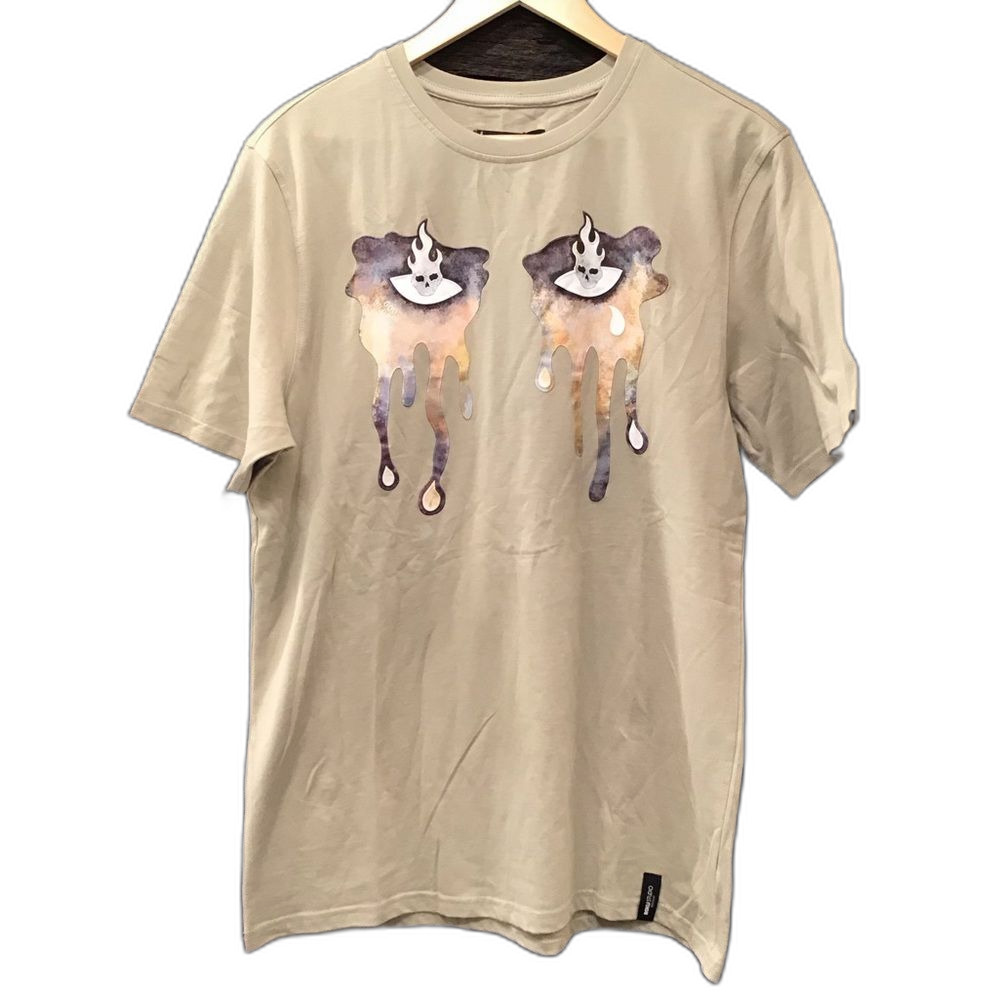 Roku Studio Mens Graphic Tee Sixe XL Dripping Teardrop Skull Short Sleeve Tan